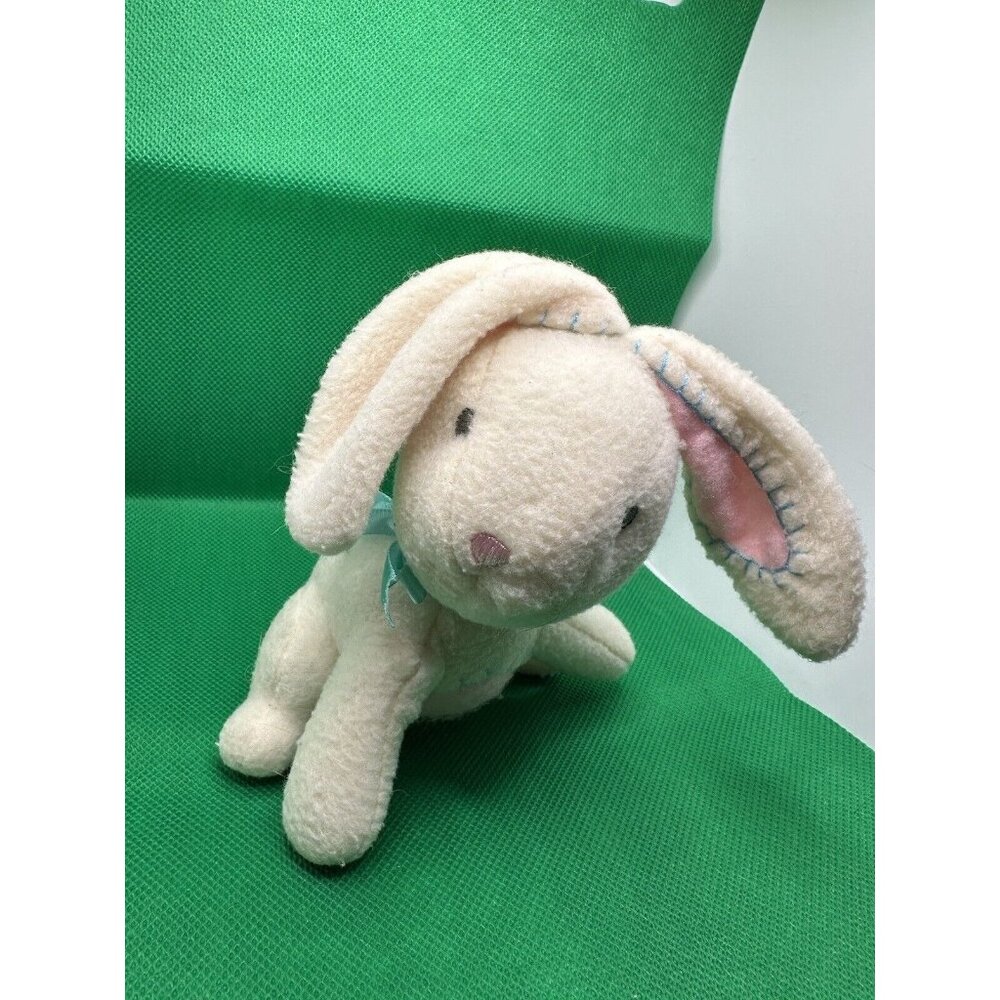 Vtg White Felted Wool Easter Bunny Rabbit 5" Blue Stitching Walmart